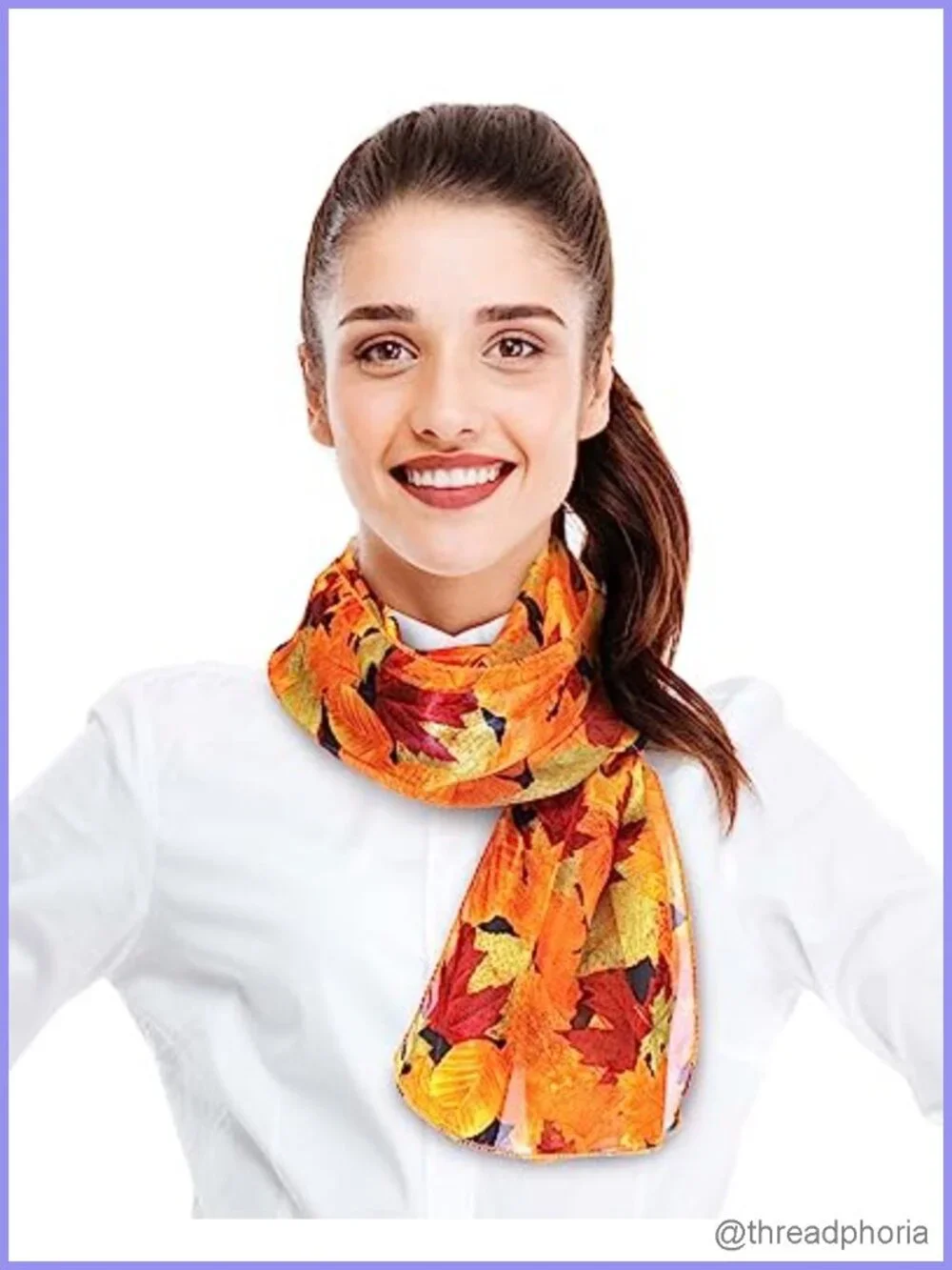 Silky Feel Fall Leaves Scarf 13x60 Lightweight Fashion Scarf